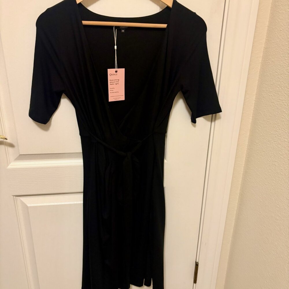 XS Quince Maternity & Nursing Black Tencel Jersey Wrap Dress